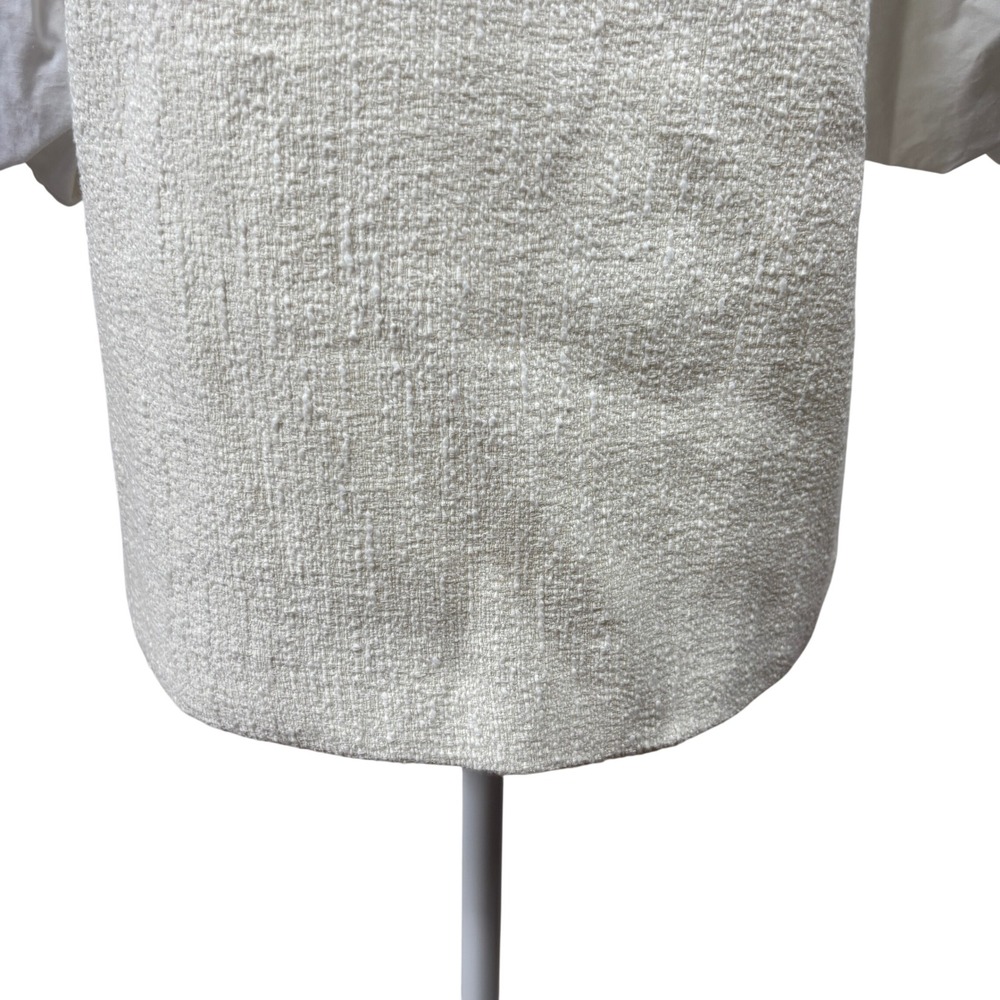 Anthropologie Cream White Boucle Knit Poplin Puff Sleeve Top Blouse Women Medium - Picture 7 of 9